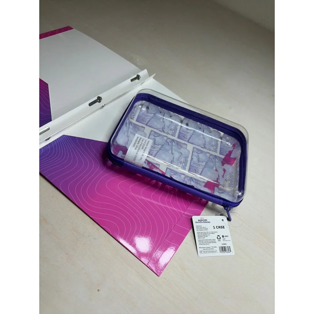 K-Pop Demon Hunters Huntrax Folder and Clear Pencil Case Set Purple Pink